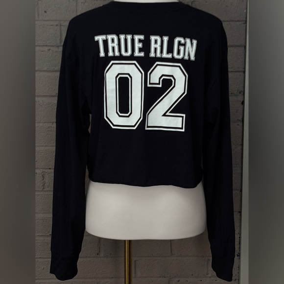 True Religion Black Crop Top with faux leather stripes XL - Picture 3 of 12